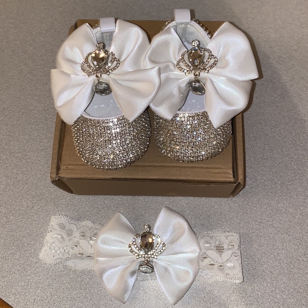 Swarowski Crystal Baptism Shoes and Headband